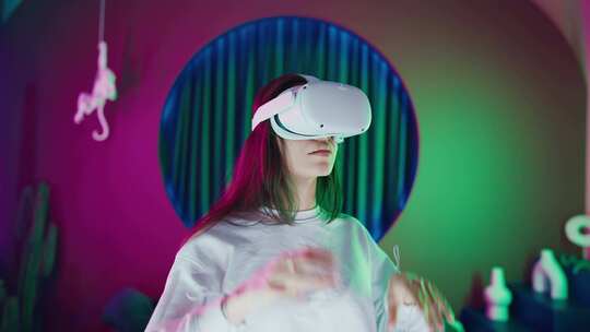 VR，VR耳机，女人，看着相机