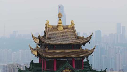 重庆鸿恩寺航拍鸿恩阁与嘉陵江两岸高楼大厦