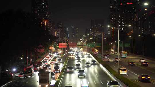 深圳滨河大道车流延时城市道路夜晚交通夜景