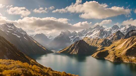 雪山湖泊自然风光全景