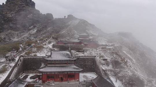 贵州梵净山5A景区雪景航拍