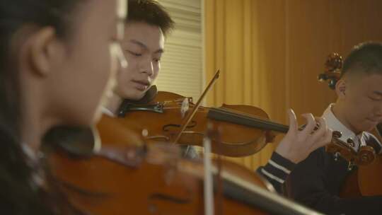 唯美学生室内拉小提琴艺术家优雅练习管弦乐视频素材模板下载