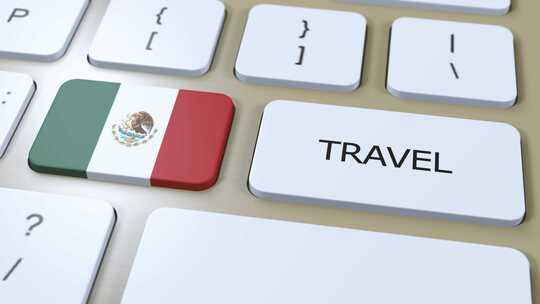 墨西哥国旗和文字旅行按钮旅行到国家3D动视频素材模板下载