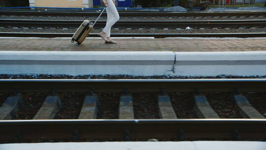 女人走在铁道旁
