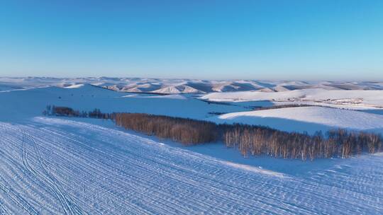 航拍内蒙雪原日暮风光