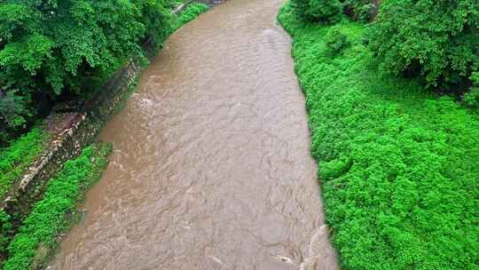 河流夏季洪水强降雨地质灾害山洪咆哮抗洪
