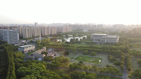 4K原素材-航拍上海新江湾城公园-复旦大学