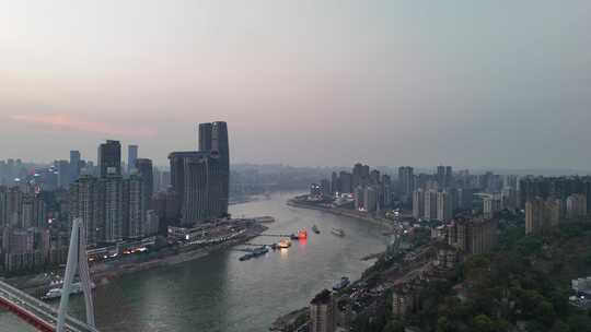 重庆东水门大桥晚霞夜幕降临航拍