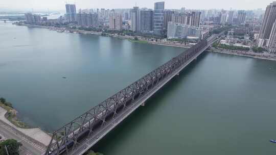 湖北襄阳汉江大桥铁路大桥交通航拍