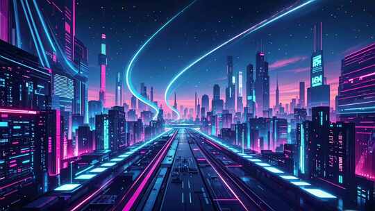 赛博朋克城市夜景穿梭科幻未来视频