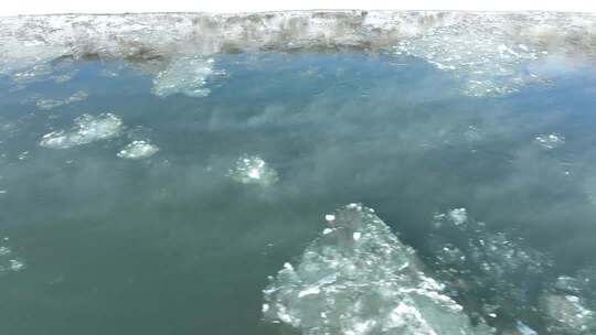 北方冬季河水冰凌流凌河面结冰