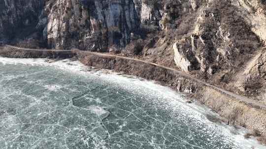 4K航拍 冬天山水 结冰的河面 原素材