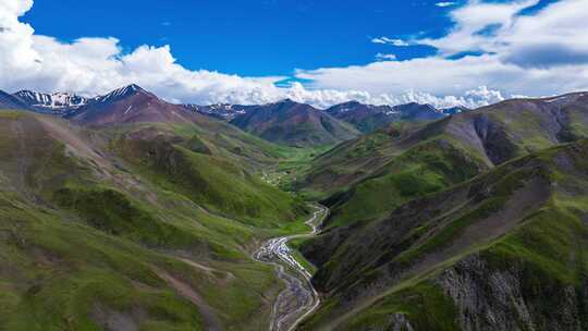 西藏那曲高原山地山谷和雪山航拍延时