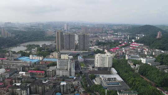 航拍湖南益阳城市建设城市大景