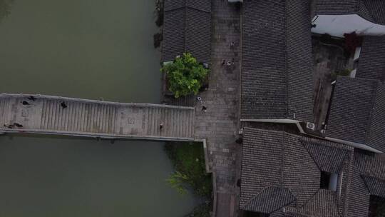 桥人河梦想小镇俯视升大全景视频素材模板下载