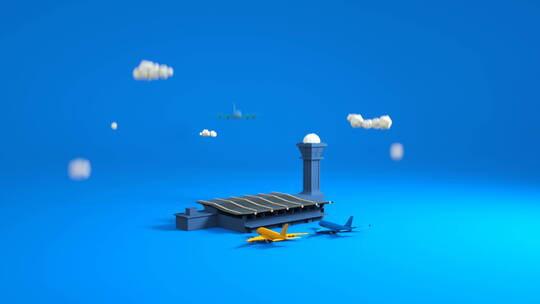 飞机飞过机场的卡通动画