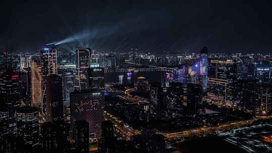 4K杭州钱江新城夜景航拍