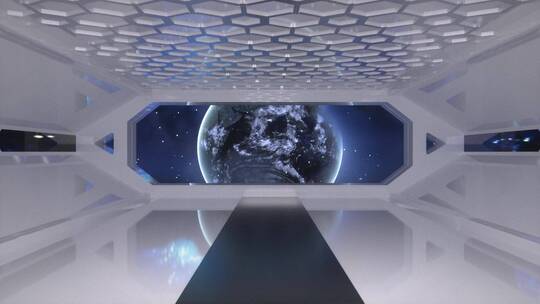 高科技太空舱和舷窗旋转地球C4D动画
