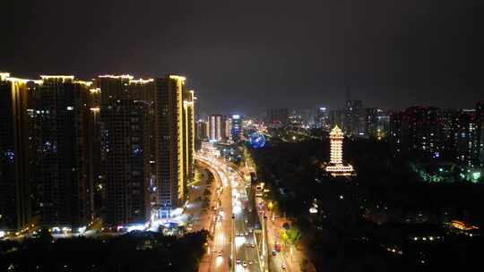 航拍成都蜀都大道迎晖路交通夜景