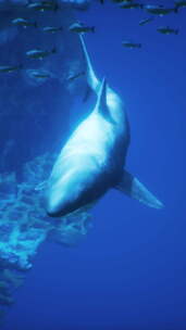 在海洋中游泳的大白鲨