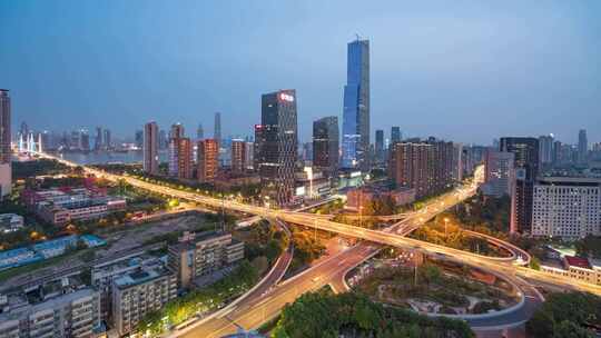 武汉黄埔立交城市夜景车流日转夜延时