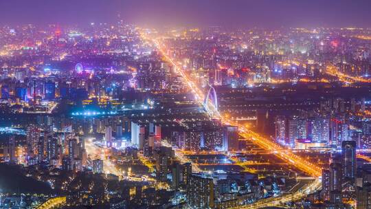 北京城市夜景车流夜生活大气全景鸟瞰