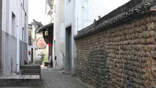 浙江杭州龙门古镇石头墙面4K实拍视频视频素材模板下载