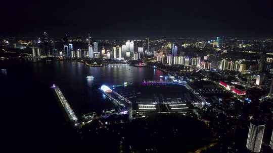 青岛五四广场商务区夜景航拍