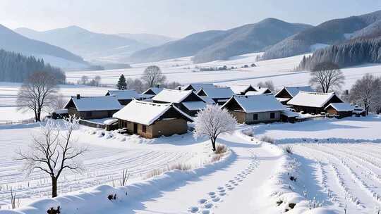 冬至冬季立冬入冬雪景4K