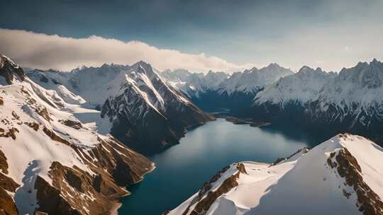 雪山湖泊全景风光