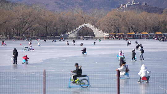 北京颐和园冬日冰场素材