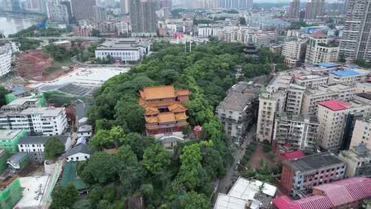 航拍衡阳回雁峰景区雁峰烟雨雁峰寺