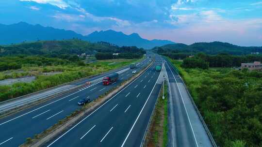 航拍广东高速公路车流 乐广许广