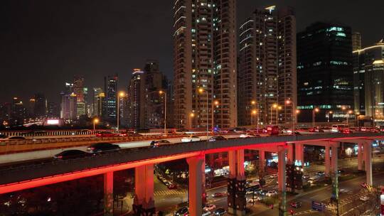 上海黄浦区夜景航拍