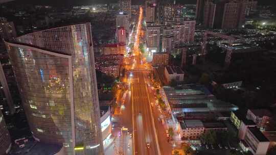 湖北武汉光谷国际广场航拍夜晚夜景车流交通