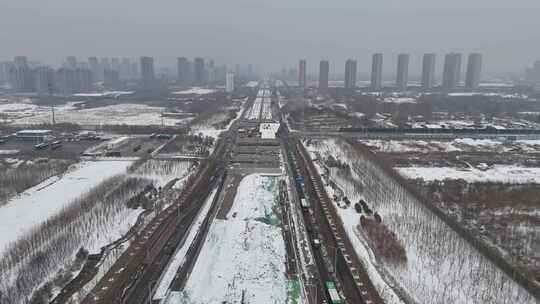 航拍城市雪景 石家庄 交通