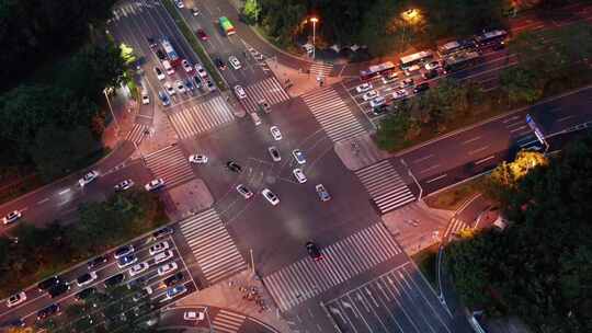 夜景城市十字路口航拍深南大道白石洲