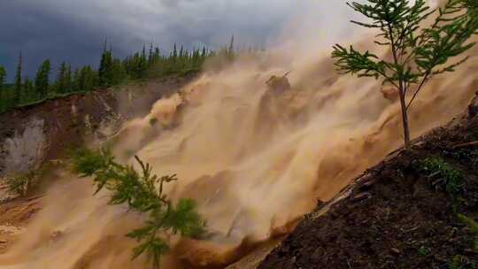 泥石流自然灾害的破坏性瞬间