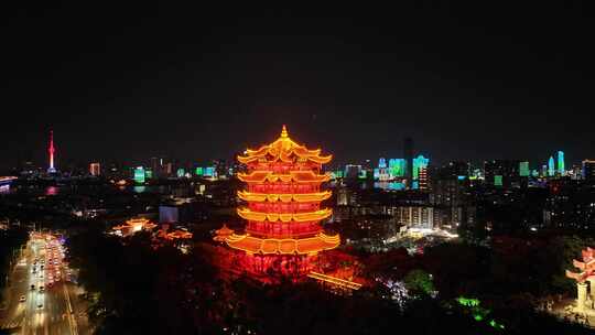 武汉黄鹤楼夜景航拍