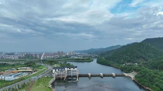 景德镇水利枢纽航拍昌江水电站风光河流风景