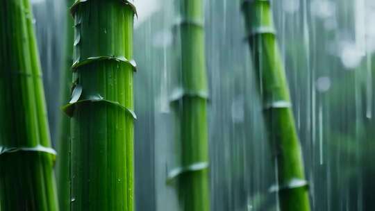 雨中竹林景象特写