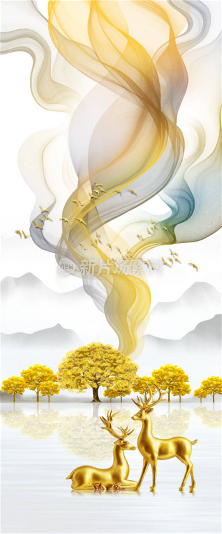 金丝鹿缘山水飘带背景