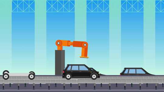 汽车生产线上的机械臂工作画面