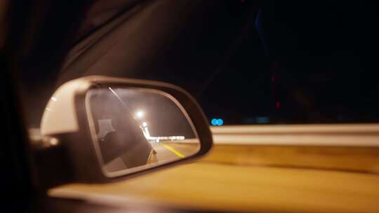 游夜晚的汽车行驶后视镜视频素材模板下载