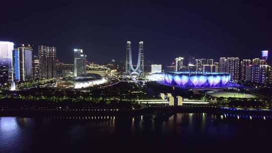 杭州奥体中心大莲花杭州之门城市夜景