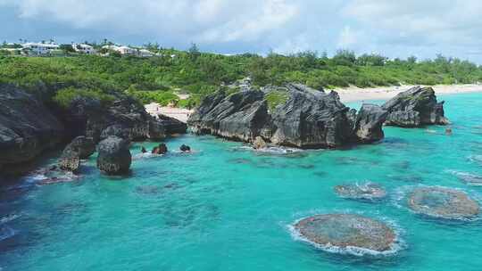 百慕大，空中飞行，大西洋，岩礁，美丽的风景，热带天堂