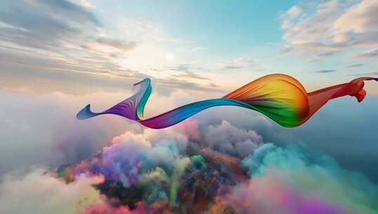 天空中飘飞的彩色绸带