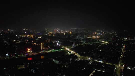 广东茂名城市夜景交通航拍