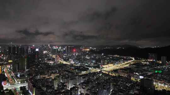 广东深圳城市大景夜景灯光航拍