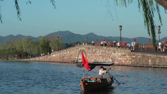 7 杭州 风景 西湖 断桥 小船视频素材模板下载